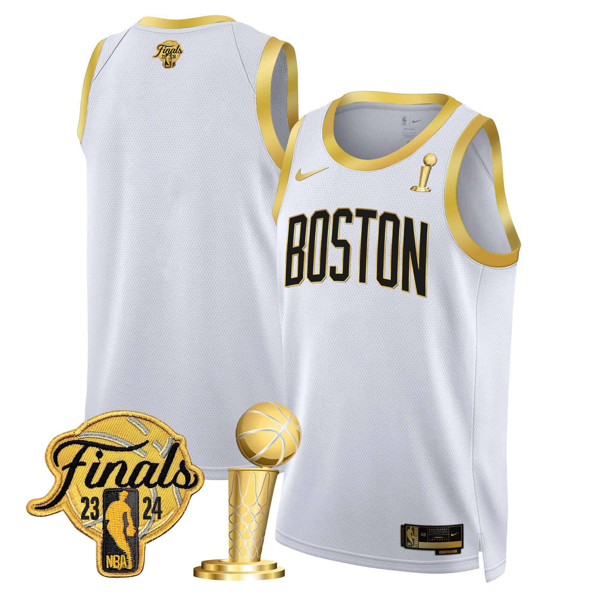 Men Boston Celtics Blank White 2024 Nike Final & Champions Patch Swingman NBA Jersey